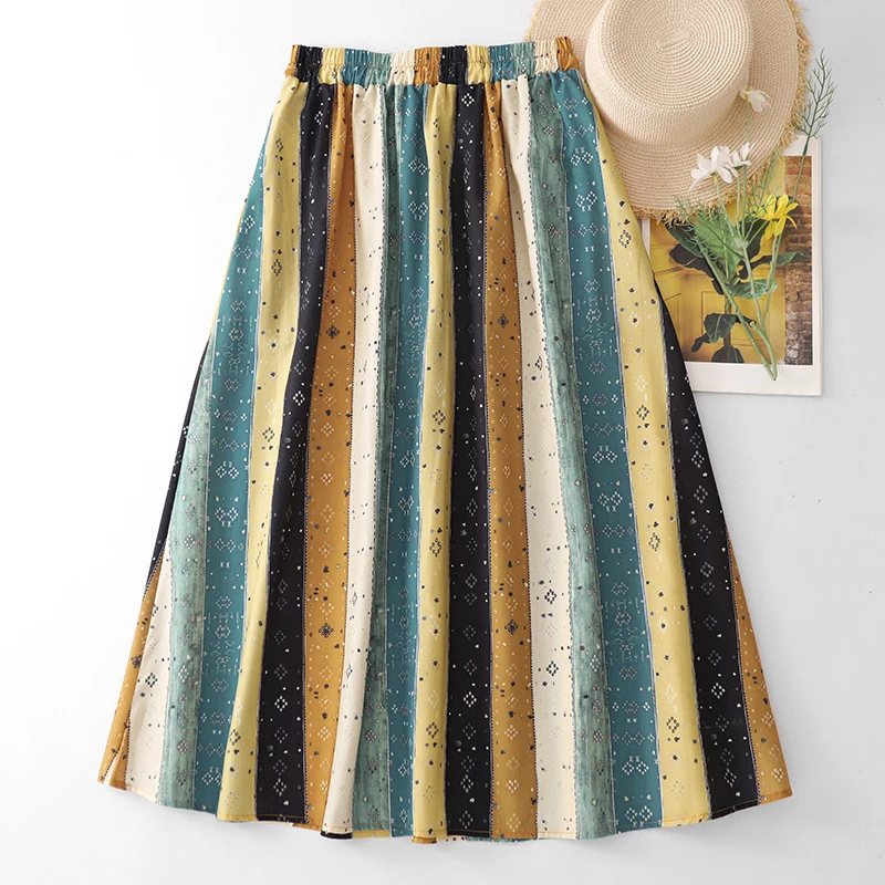 

Print High Waist A-Line Skirt Korean Style Artistic Summer New Arrival Dopaamine Half-length Skirt Breathable Cotton