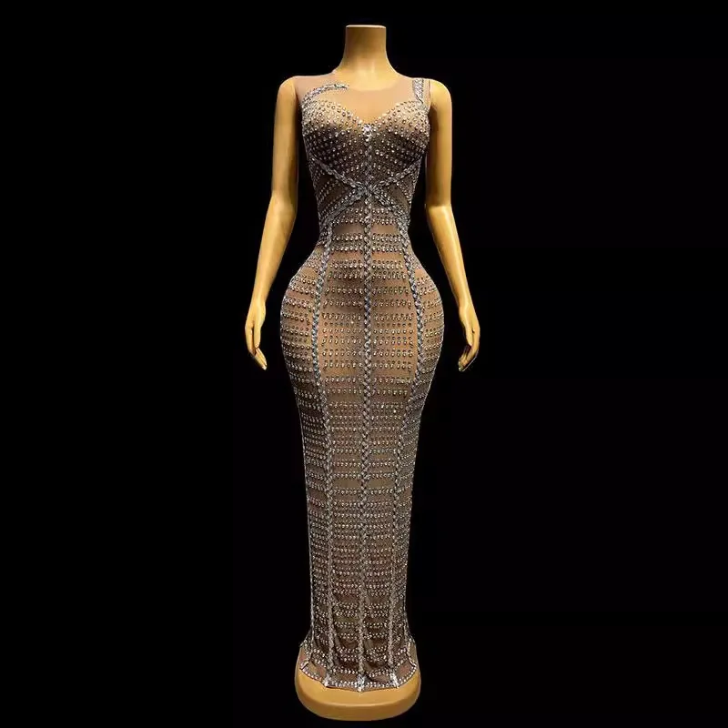 Beautiful women's clothing annual meeting bar mitzvah evening dress long sleeveless sexy V podium host performance clothes