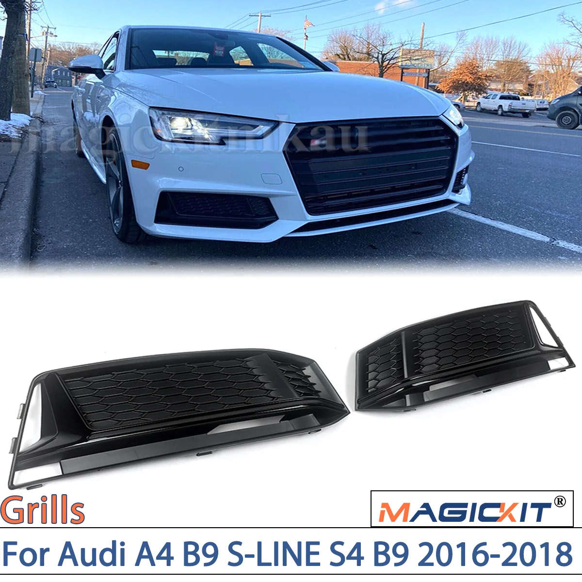 

MAGICKIT1 Set of Front Lower Grille for Audi For Audi A4 B9 S-LINE S4 B9 2016-18 Honeycomb Style CAR Accessories Glossy Black