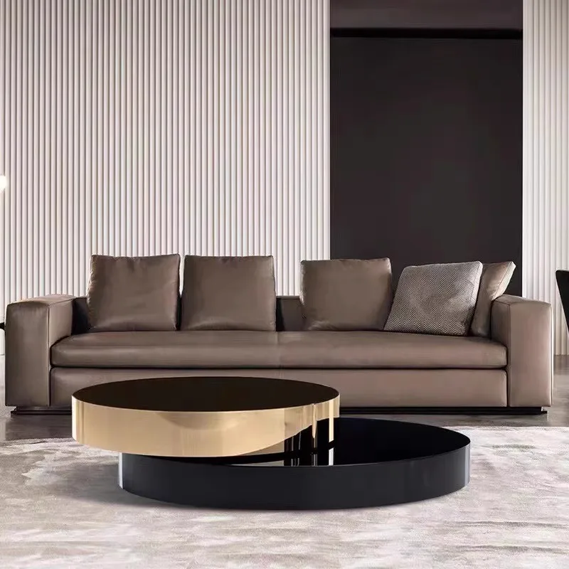 Living room home modern light luxury round rotating coffee table Internet celebrity tempered glass coffee table