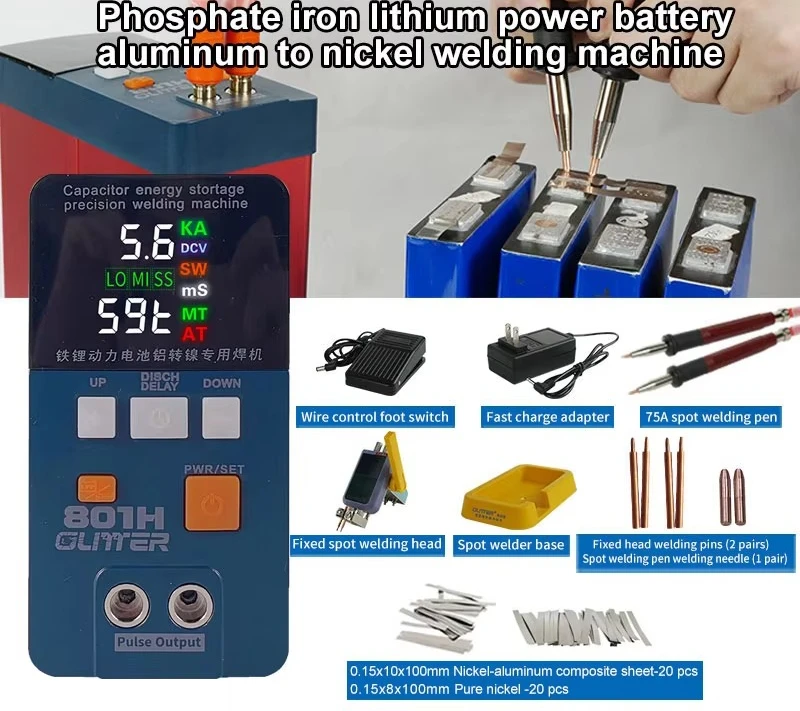 بريق 801H ماكينة لحام نقطي 19.8KW 3500A نبض بعقب لحام بطارية الطاقة الألومنيوم النيكل بطارية واحدة بقعة لحام