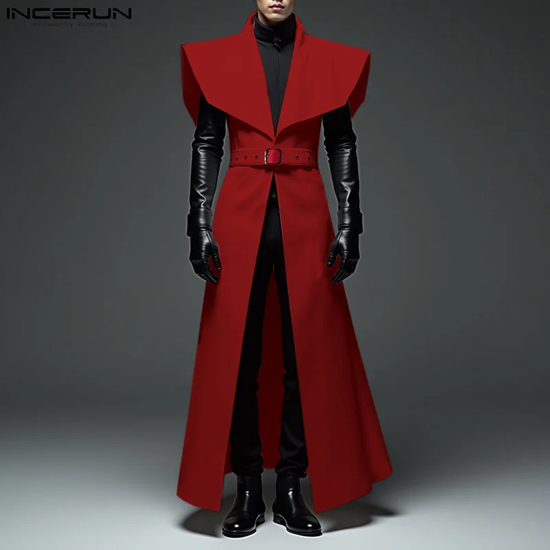 INCERUN Men Long Style Trench Lapel Sleeveless Solid Color Casual Male Cardigan With Belt Streetwear 2025 Fashion Coats S-5XL