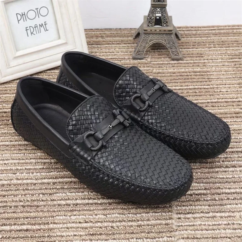 European Station Driving Loafers for Men, Business Breathable Casual Knitted Slip-Ons Men's One-Piece Lace-Free Style shoes