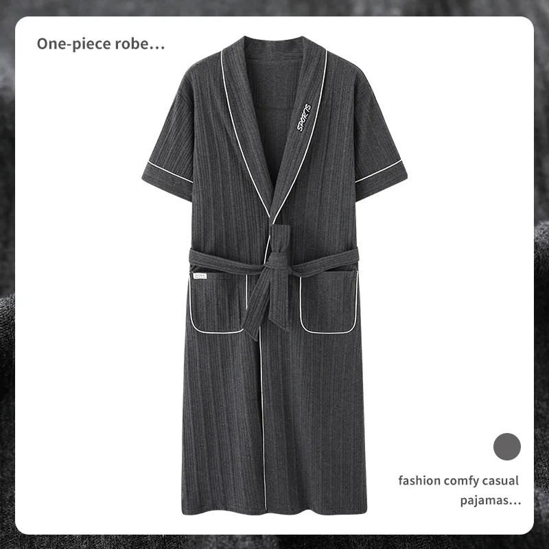 Summer New Men Robe Gown Casual Cotton Kimono Bathrobe Male Daily Spa Home Clothes Short Sleeve Sleepwear L-XXXXL