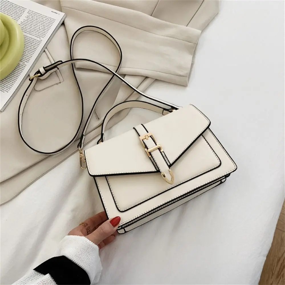 Women PU Leather Messenger Shoulder Bag Ladies Solid Color Simple Crossbody Bag Fashion Handbag Leisure Portable Sling Bag