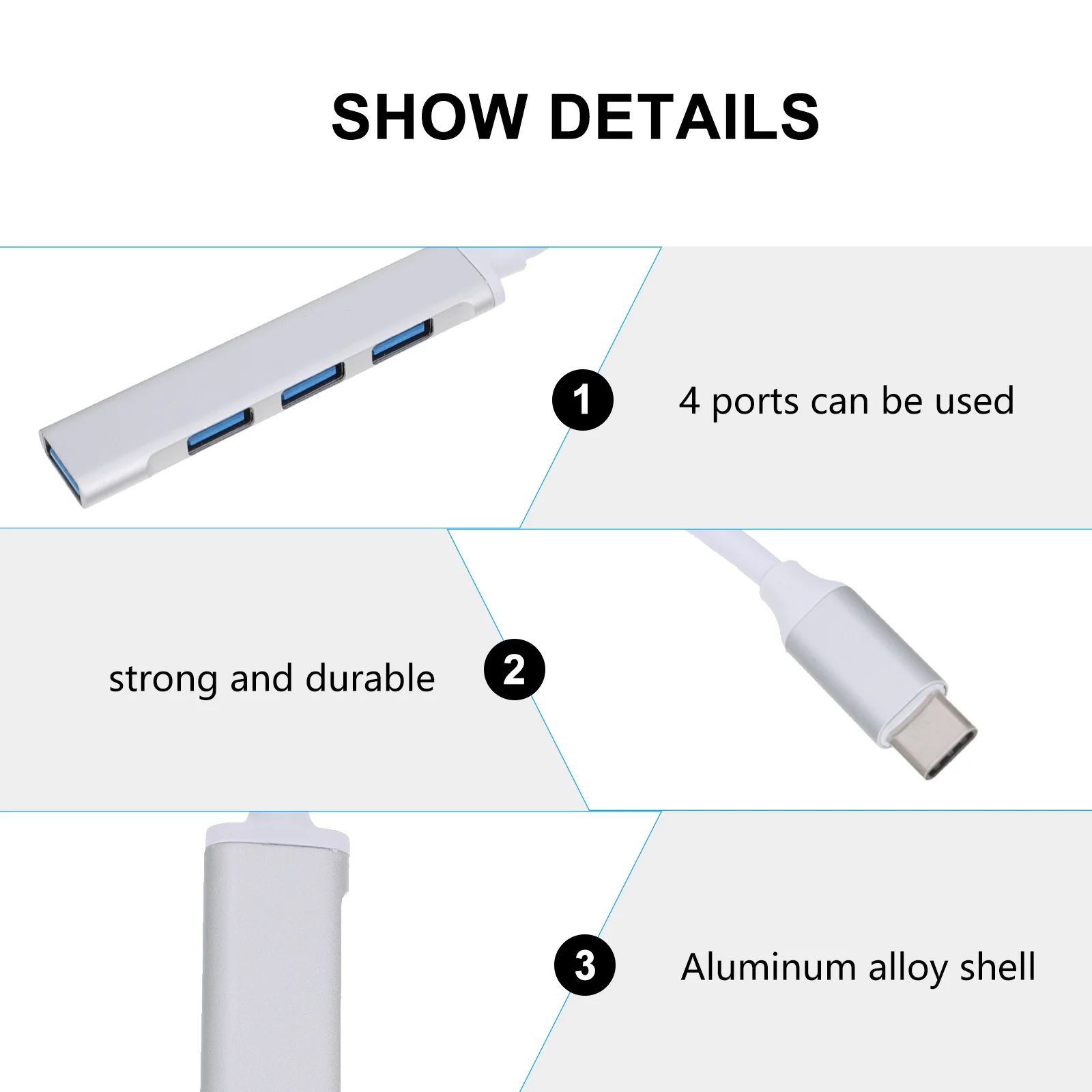

Usb Type-C Aluminum Alloy Multifunction Data Hub 4 Port Usb Splitter For Laptop Phone Expansion Adapter Portable Computer