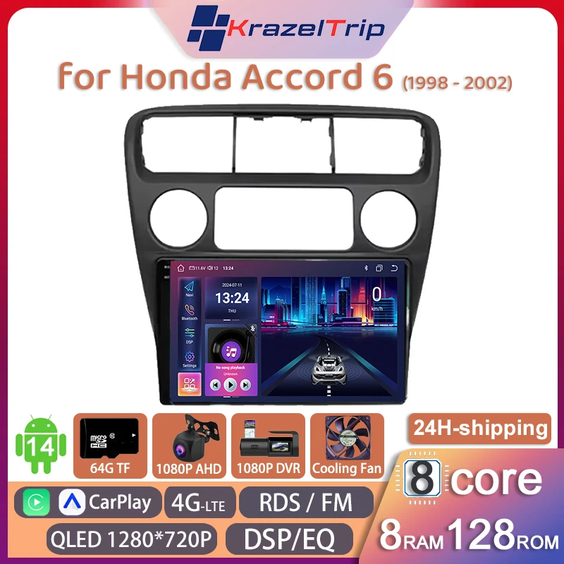 

8 Core QLED 4G DSP RDS Car Radio for Honda Accord 6 1998-2002 Carplay Android Auto Stereo GPS Navi 2 DIN Autoradio FM AM Audio