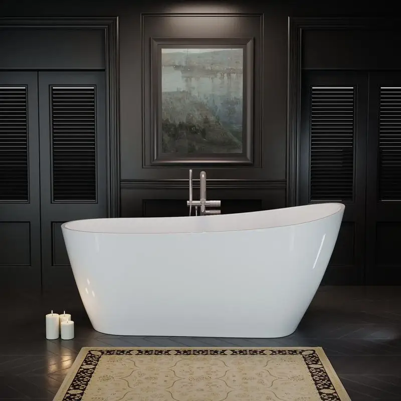 

55" Acrylic Freestanding Bathtub, Standalone Tub with Chrome Toe-Tap Drain and Slotted Overflow, cUPC Certified, Glossy White