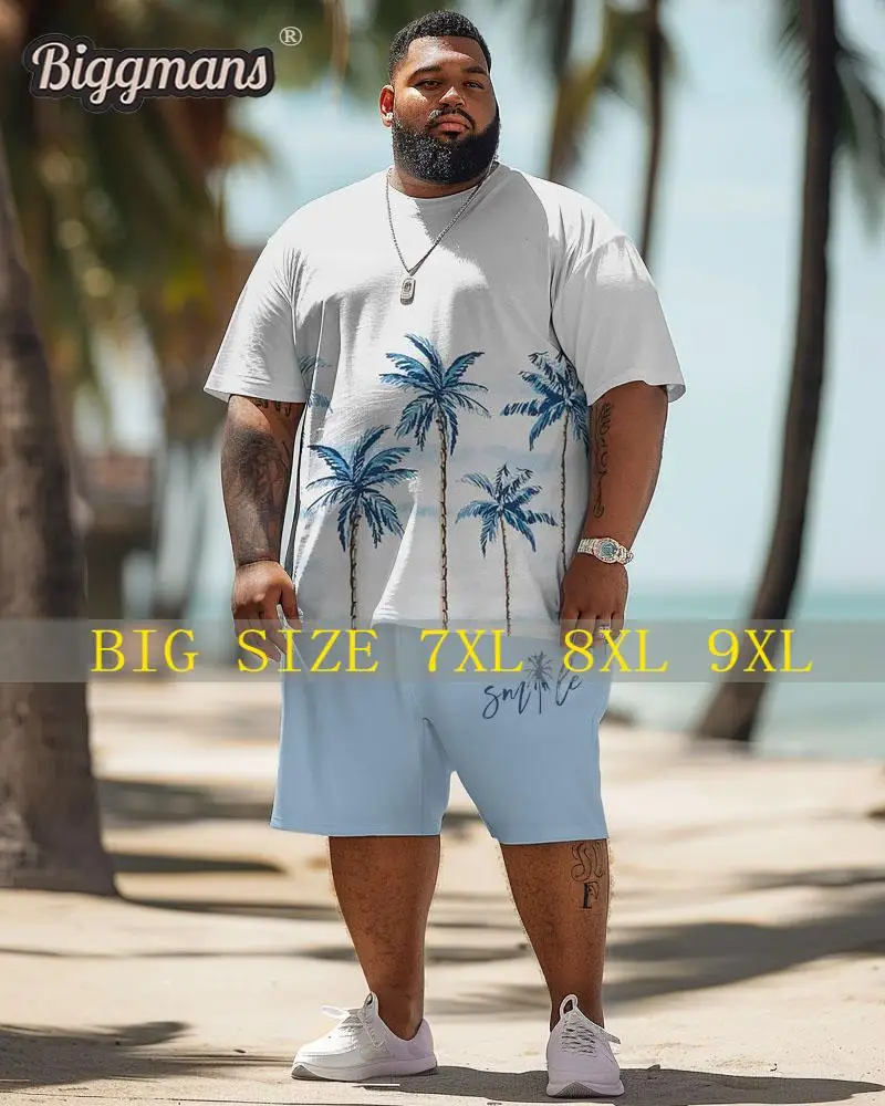 

Biggmans T-shirt Plus Size Set L-9Xl for Summer Oversize Hawaii Suit Men's Relaxed Letter Brush Pattern Print Large 7XL 8XL