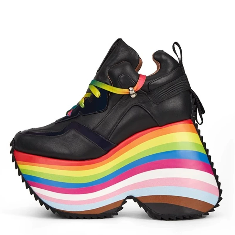 Black High Cut Thick Bottom Shoes 13cm Fashiona Casual Sports Shoes Height Increasing Comfortable Not Tiring Feet Women's Shoes