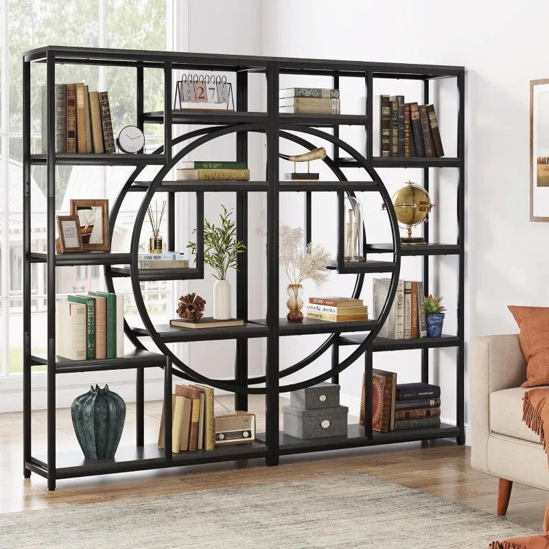 Bookshelf Industrial 5 Tier Etagere Bookcase, Freestanding Tall Bookshelves Display Shelf Storage Organizer