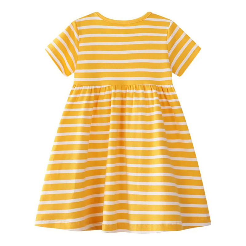 Jumping Meters Summer Girls Stripe Dresses Princess Birds Embroidery Fashion Children\'s Kids Fashion Dresses Girls Clothing