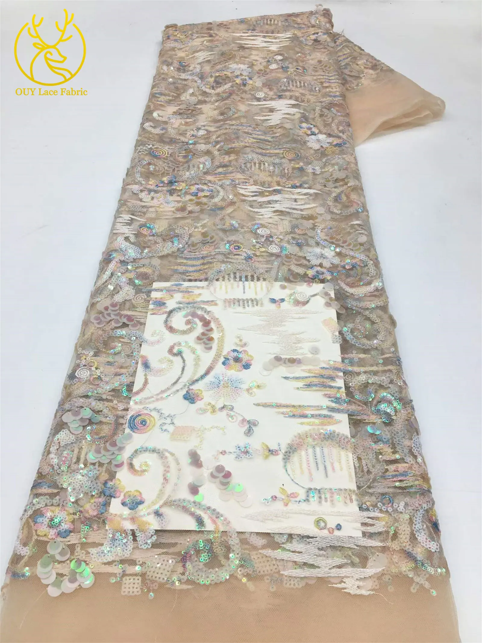 Nigerianischer Pailletten-Spitzenstoff 2026 Hochwertiger Afrikanischer Pailletten-Tüll für Damen-Abendkleider und Ballkleider zum Nähen – Detail 13