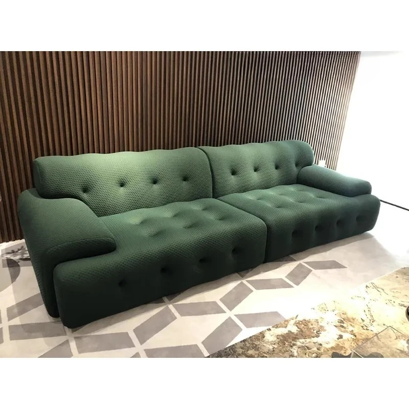 light luxury minimalist export fabric 5D villa four-person sofa dark green