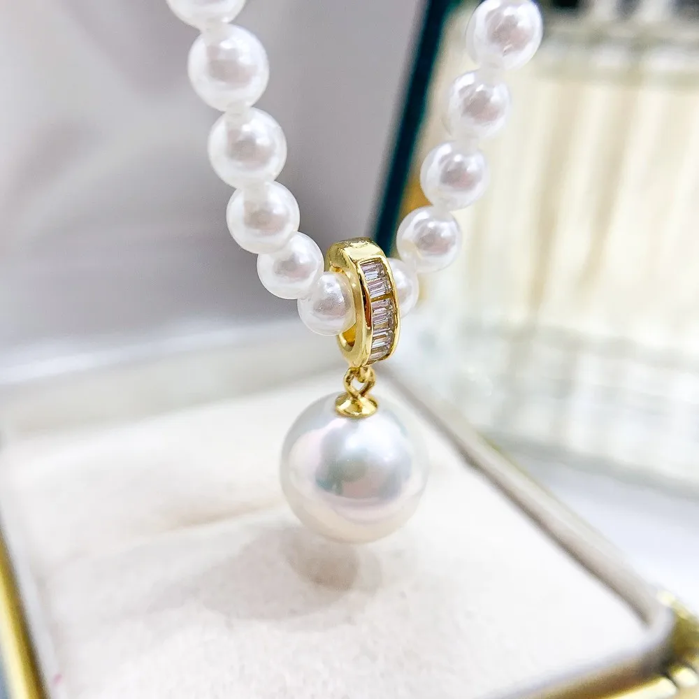 DIY Pearl Accessories S925 Sterling Silver Pendant Clasp Empty Holder Gold Silver Necklace Pendant Fit 10-13mm Round D216