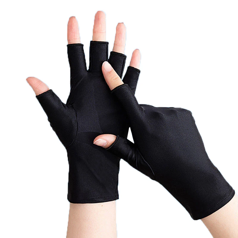 Women Half Finger Gloves Fingerless Spandex Gloves Tight Work Stretch Mittens Winter Drive Cycling Workout Hand Protector Purple