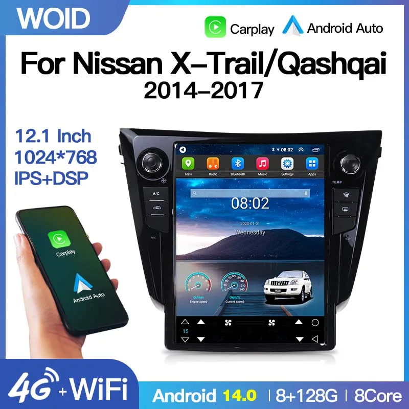 12.1'' Android 14 For Nissan X-Trail T32 2014 - 2017 Qashqai J11 Car Radio Carplay Multimedia Video Player GPS Navigation DSP