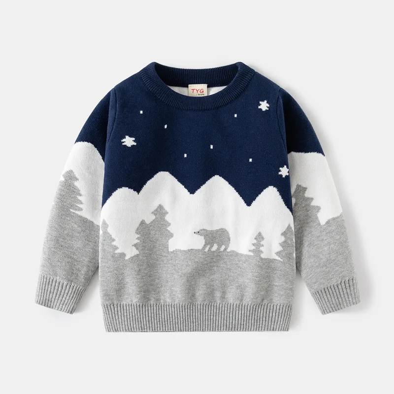 

Kids Boys Casual Cartoon Jacquard Warm Knitted Crew Neck Pullover Sweater Toddler Knitwear Children's Autumn Winter Sweaters