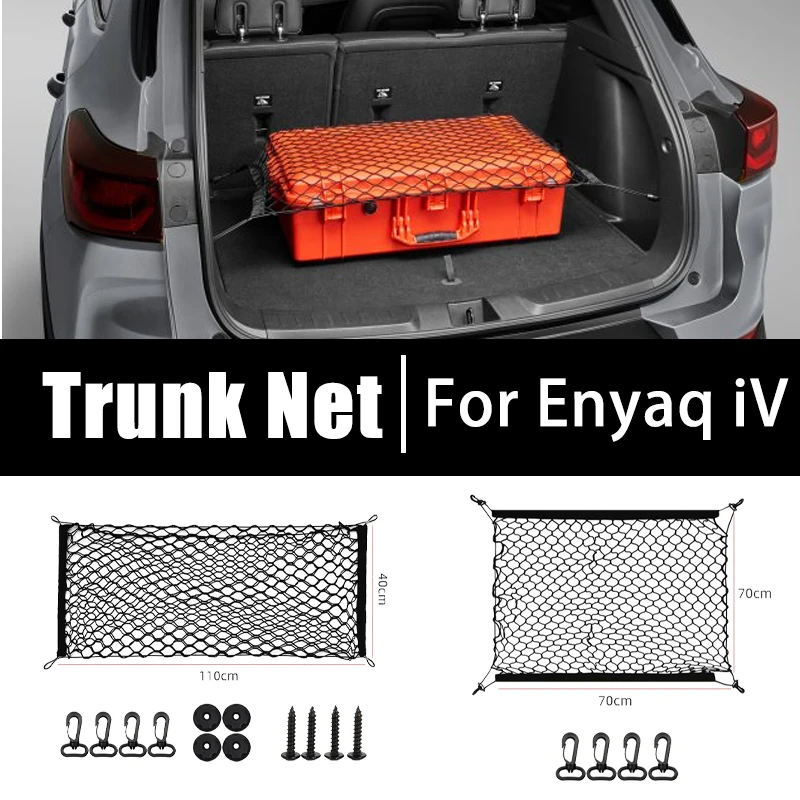 

Car Trunk Net For Skoda Enyaq iV 2020-2024 Black Mesh Nylon Trunk Organizer Elastic Luggage Storage Pockets Closure Accessories