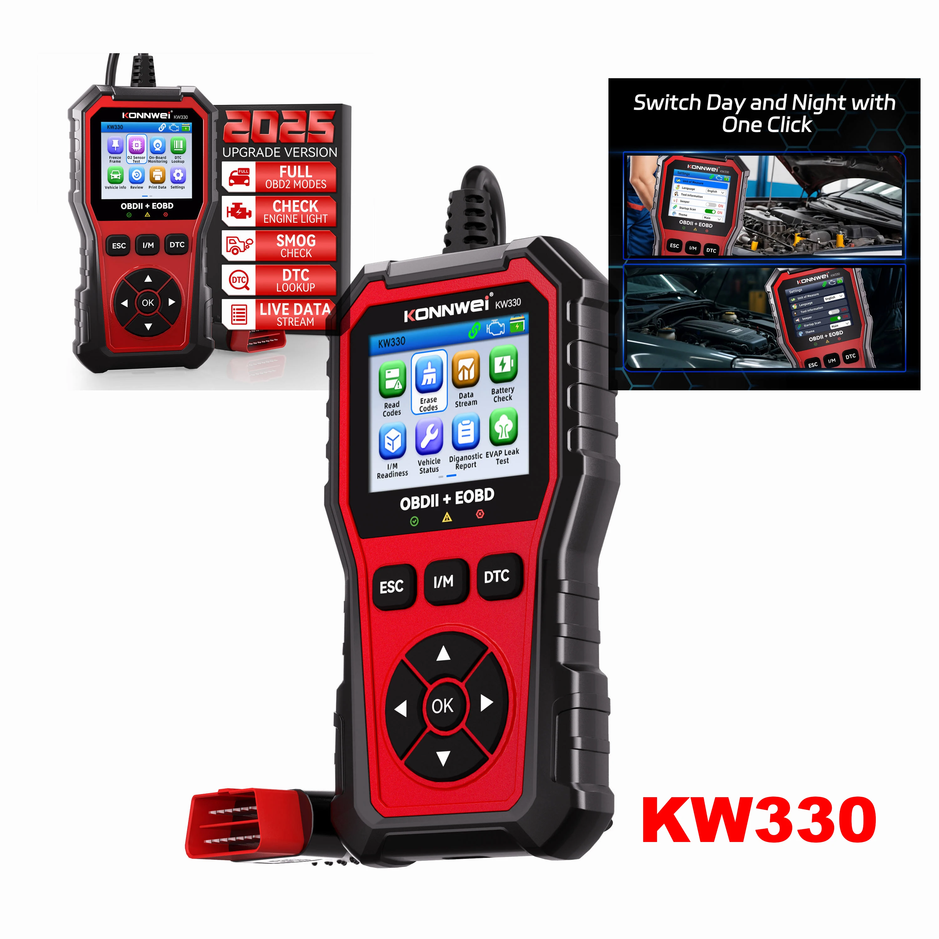 KONNWEi KW330 Car OBD2 Diagnostic Tool Full Function Fault Code Clear Reader Vehicle Monitoring Sensor Test Car O2 Scan Tool
