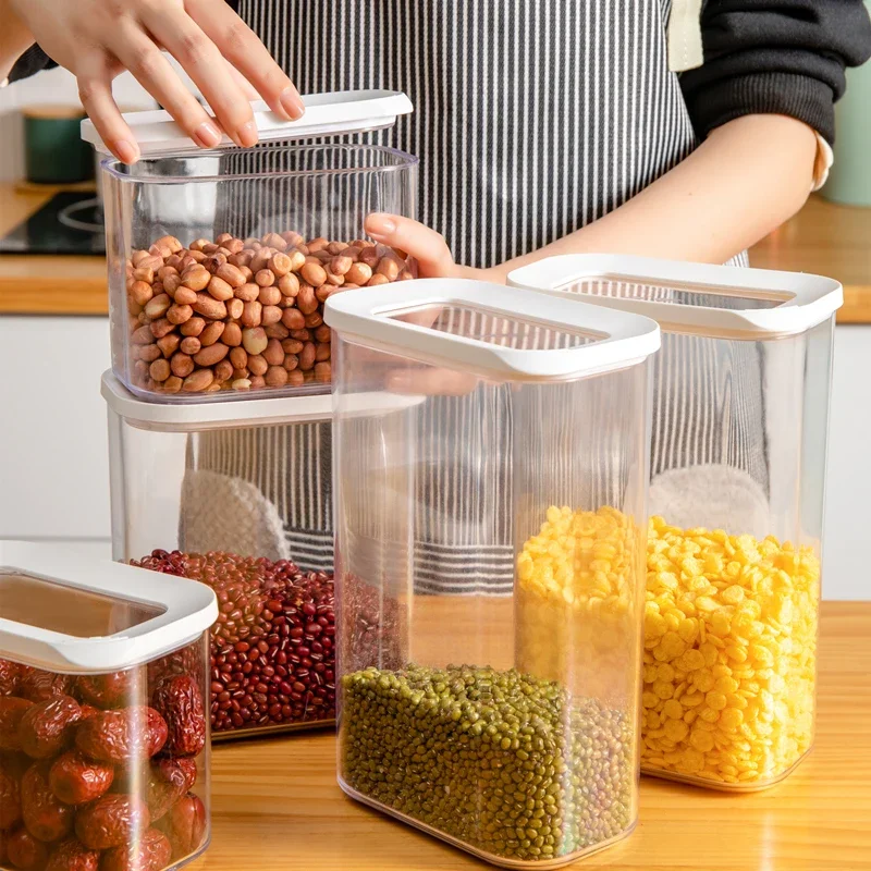 Clear Sealed Grain Storage Box Transparent Plastic Cereal Dispenser Food Container Rice Tank Jar Bucket Organizer Kitchen Tools