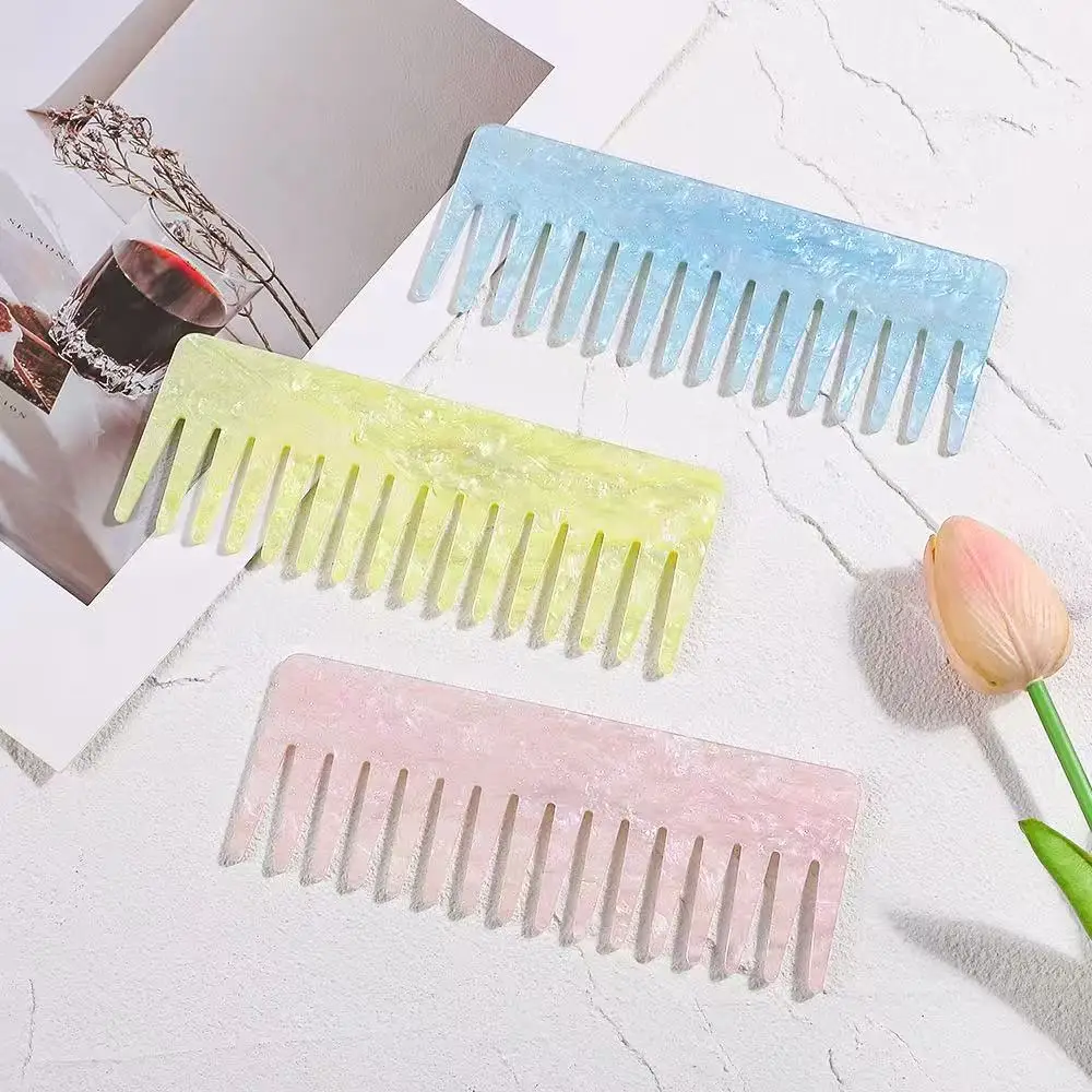 Acrylic Wide Teeth Shiny Pink Blue Color Hair Comb Hair Brush Hairdressing Colorful Traveling Elegant Hair Accessories