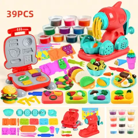 Children's Day Best Gift 3-in-1 Color Dough Kitchen Set for Kids 3-8, 24 Colors with Ice Cream/Noodle/Hamburger Makers, Food Modeling Pretend Play Toy fo