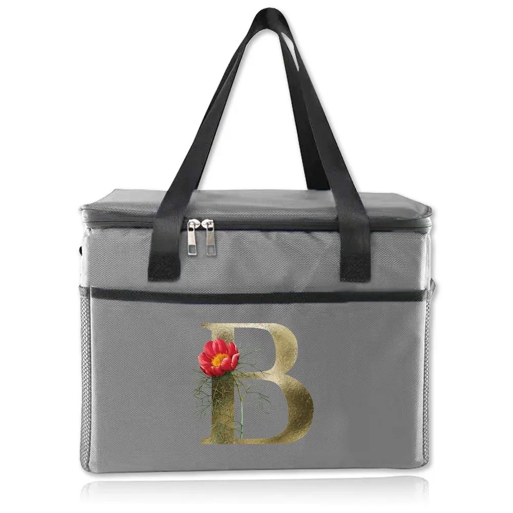 Storage Handbag Food Tote Thermal Insulated Bag Cooler Bags Hygiene-Friendly for Student Waterproof Box Golden Flower Series