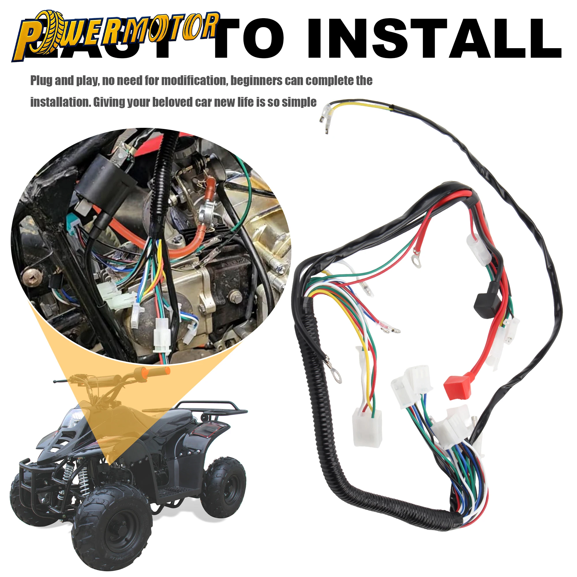 

Полный электрический жгут проводов для квадроциклов UTV и ATV, подходит для большинства китайских квадроциклов 50cc, 70cc, 90cc, 110cc, 125cc, замена проводки для 4-колесных транспортных средств.