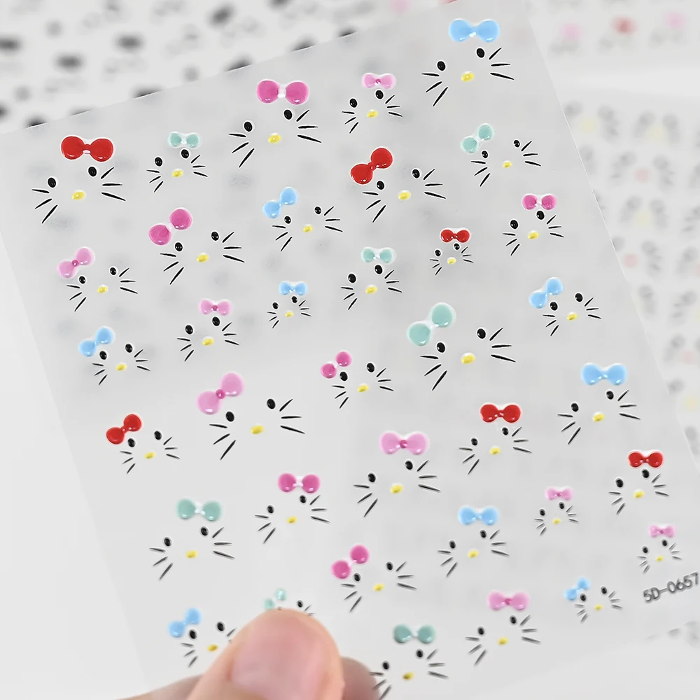 5D In Rilievo Simpatico Gattino Unghie artistiche Decalcomanie Autoadesive Giocoso Graffiti KT Gatto Viso Decorazioni Per Unghie Manicure FAI DA TE Decalcomanie di Arte Acce