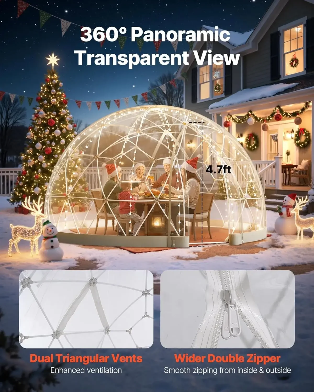 Garden Dome Tent, 9.5 x 5.7 ft Outdoor Clear Bubble Tent for 2-4 Person, Weatherproof Geodesic Dome Greenhouse with Window