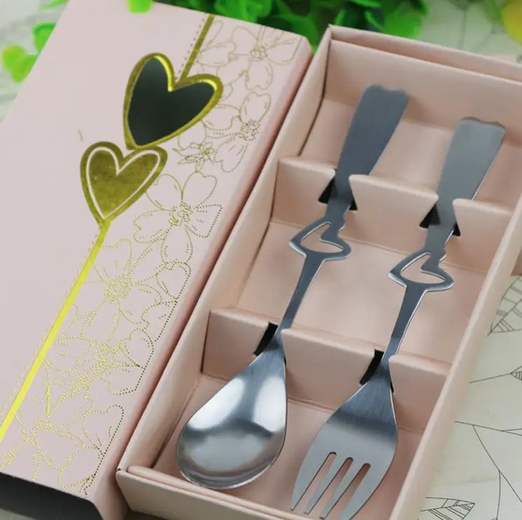 100pcs Spoons and Forks in Gift Box Perfect Pair Coffee Tea Dining Tableware Set Party Souvenirs Wedding Gifts for Guest ni335