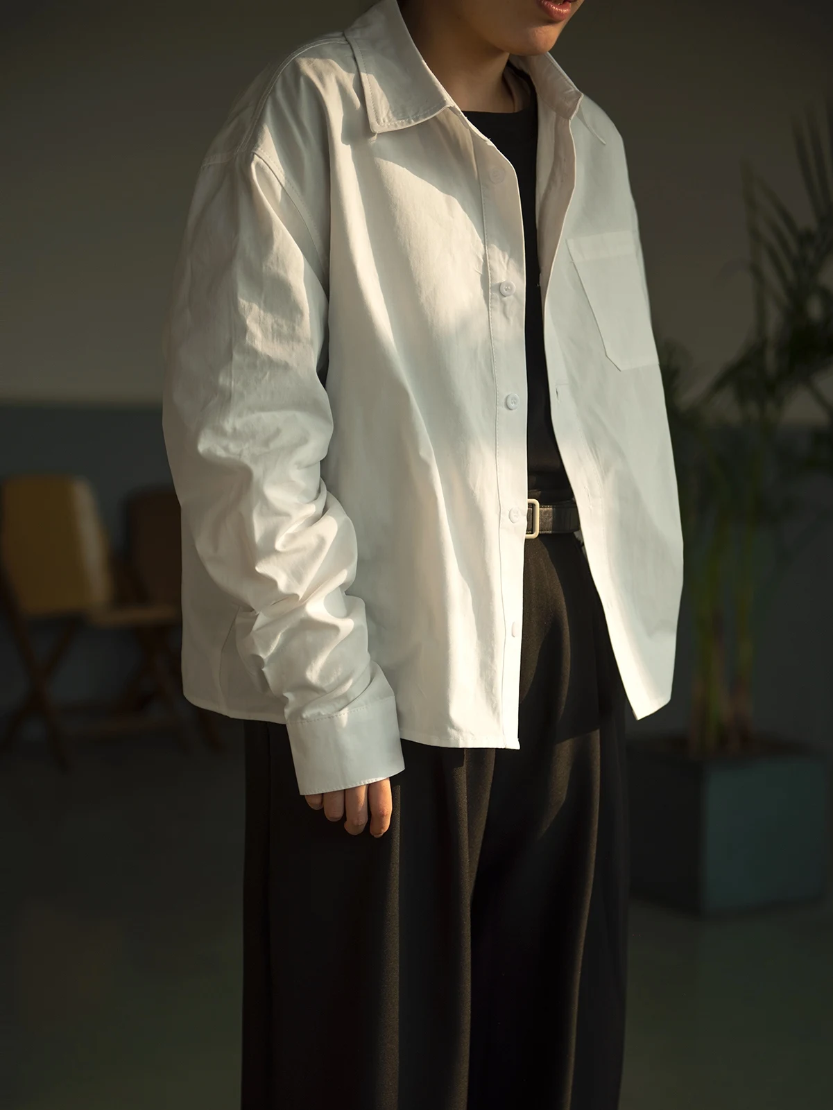 

InOurTime Pure Color Loose Women's irt Spring Autumn Sle Neutral Japanese Retro Hong Kong Faion ort Design Cotton 00%