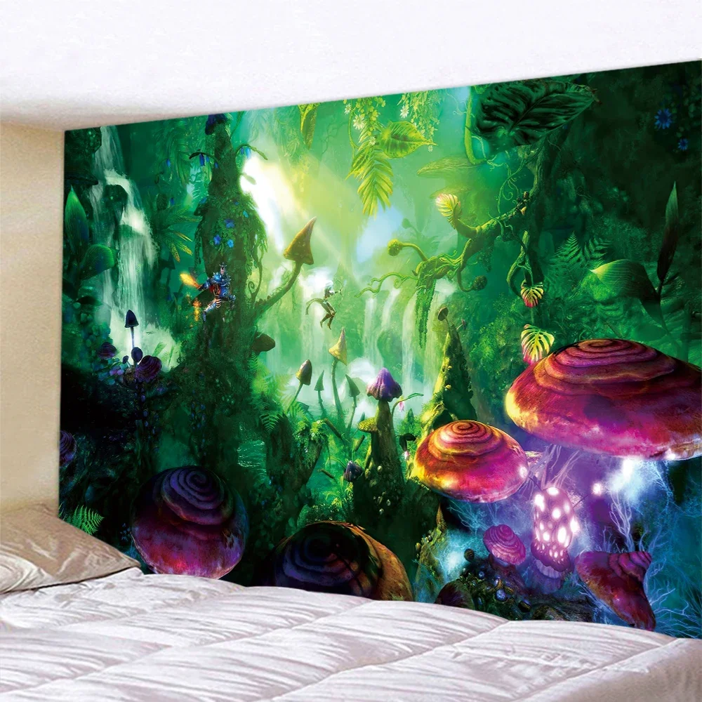 Magic forest elf home decoration tapestry mushroom background cloth hippie psychedelic scene bohemian wall hanging