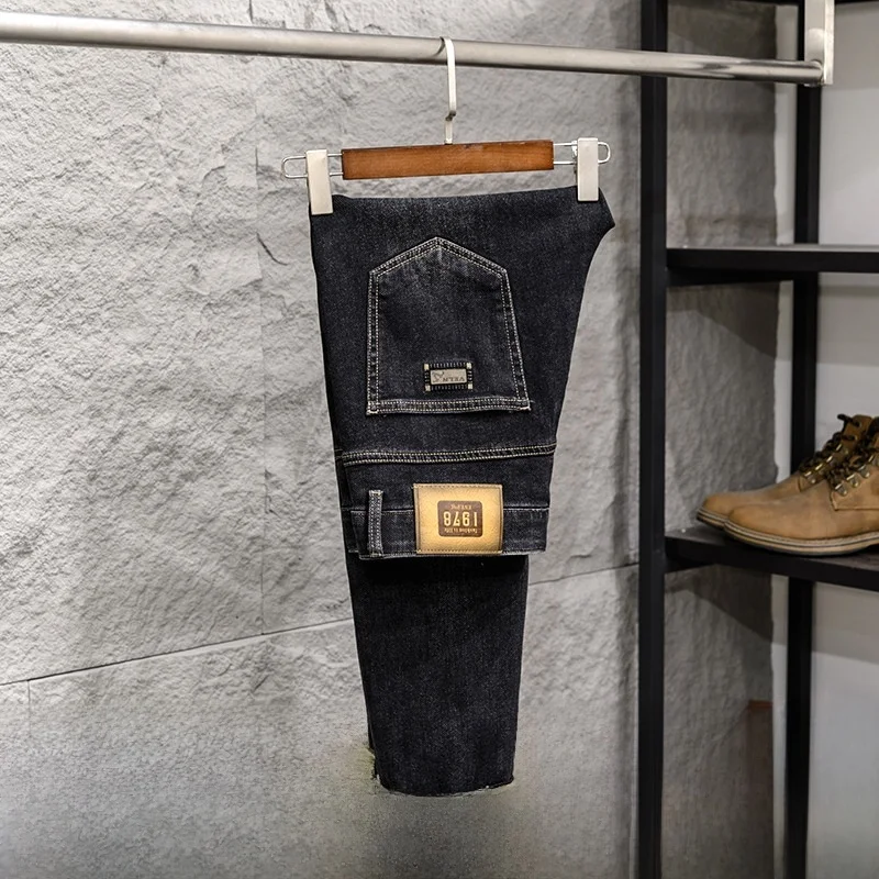 

Faionable Casual Men's Straight Leg Jeans Elastic Waist Long Pants Commuter Versatile Water Waed Youth Spring Autumn Wear