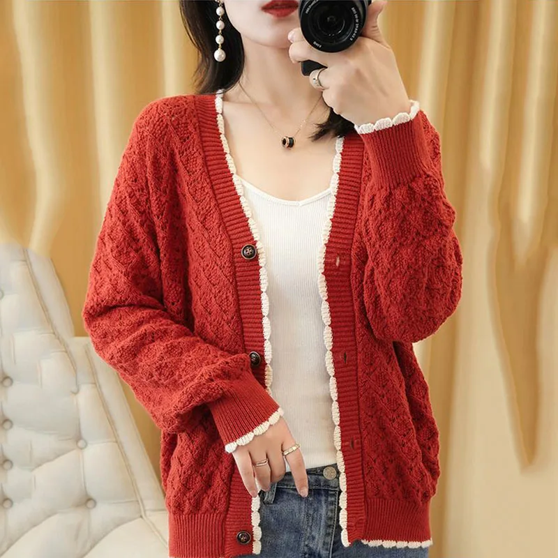 Hollow Out Knit Sunscreen Cardigan Womens Summer Causal Loose Sweater Korean Fashion Knitwear Coat Vintage Oversize 3xl Jackets