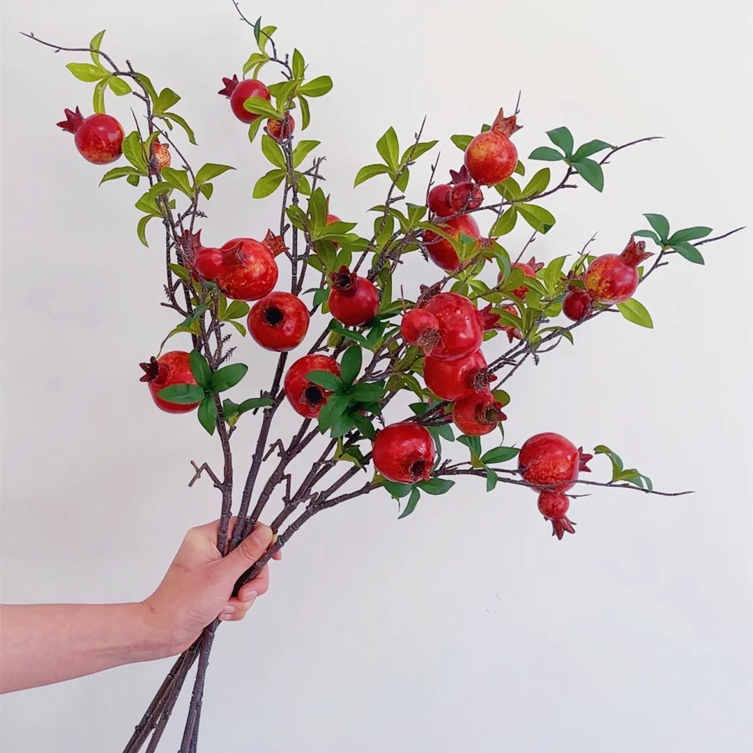 6 قطعة/الوحدة نابض بالحياة 6-الفواكه الرمان فرع طويل الزهور الاصطناعية لحفل الزفاف قوس إكليل الديكور المنزل النباتات وهمية