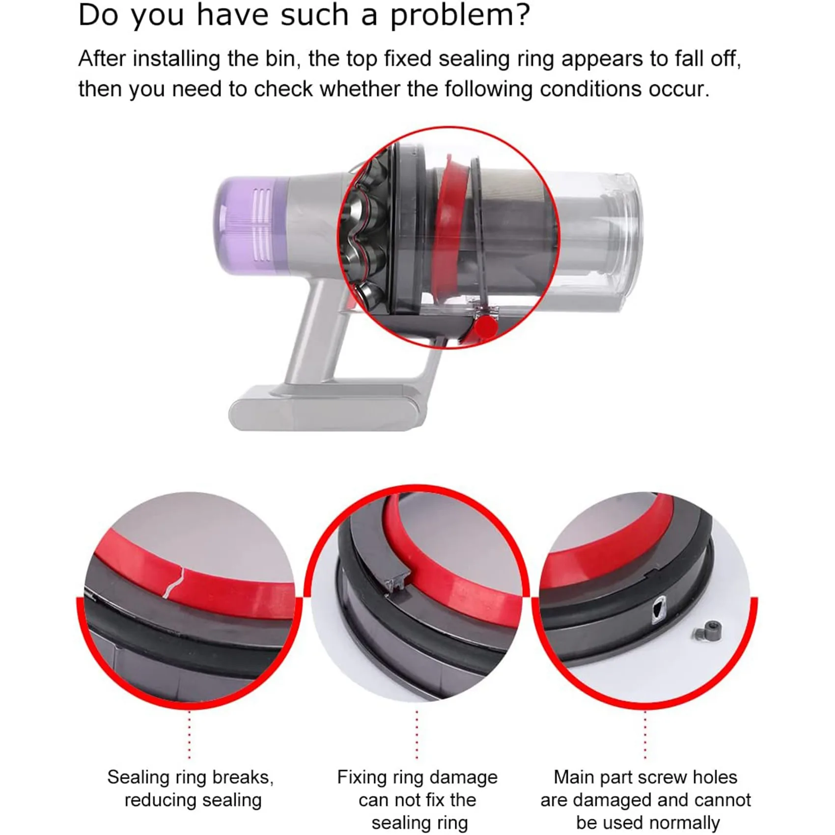 A01m para aspirador de pó dyson v11 sv14 sv15, anel de vedação fixo superior, peça de reposição, novos acessórios