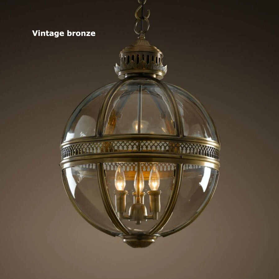 Led E14 Retro American Iron Glass Vintage Bronze Black Globe Chandelier Lighting Suspension Luminaire Lampen Lustre For Foyer