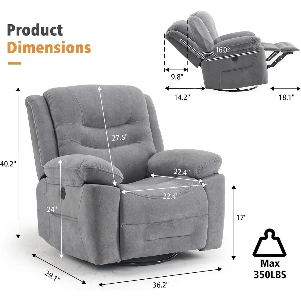 Power Swivel Rocker Recliner with Massage and Heat, USB Port, Ininite Position, Oversized Electric Glider Rocking Chairs Living