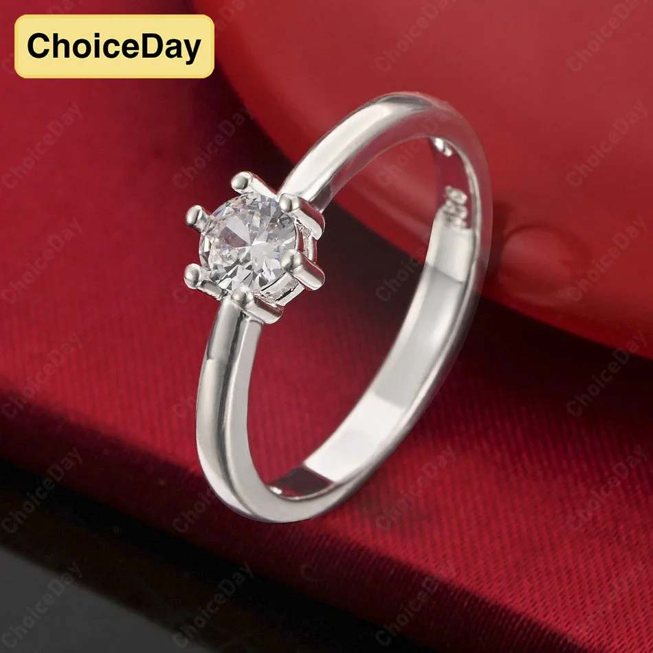 

ChoiceDay Elegant 925 Sterling Silver Open Round Zircon Ring Women's Temperament Jewelry Party Accessories
