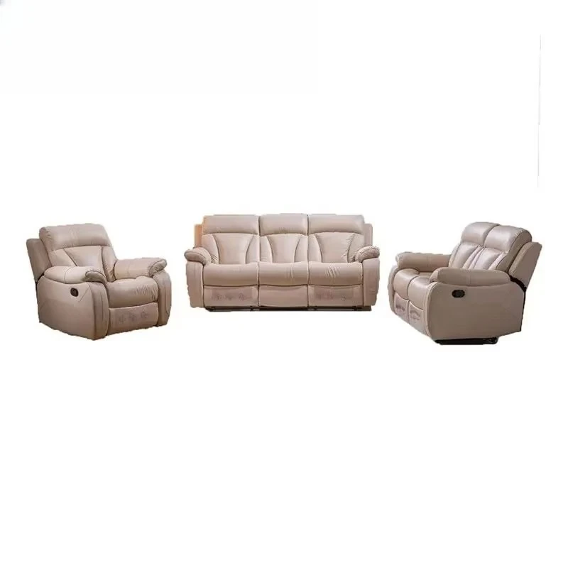 

Modern 6-seat recliner sofa set leather 3 + 2 + 1 section stretchable comfortable living room furniture