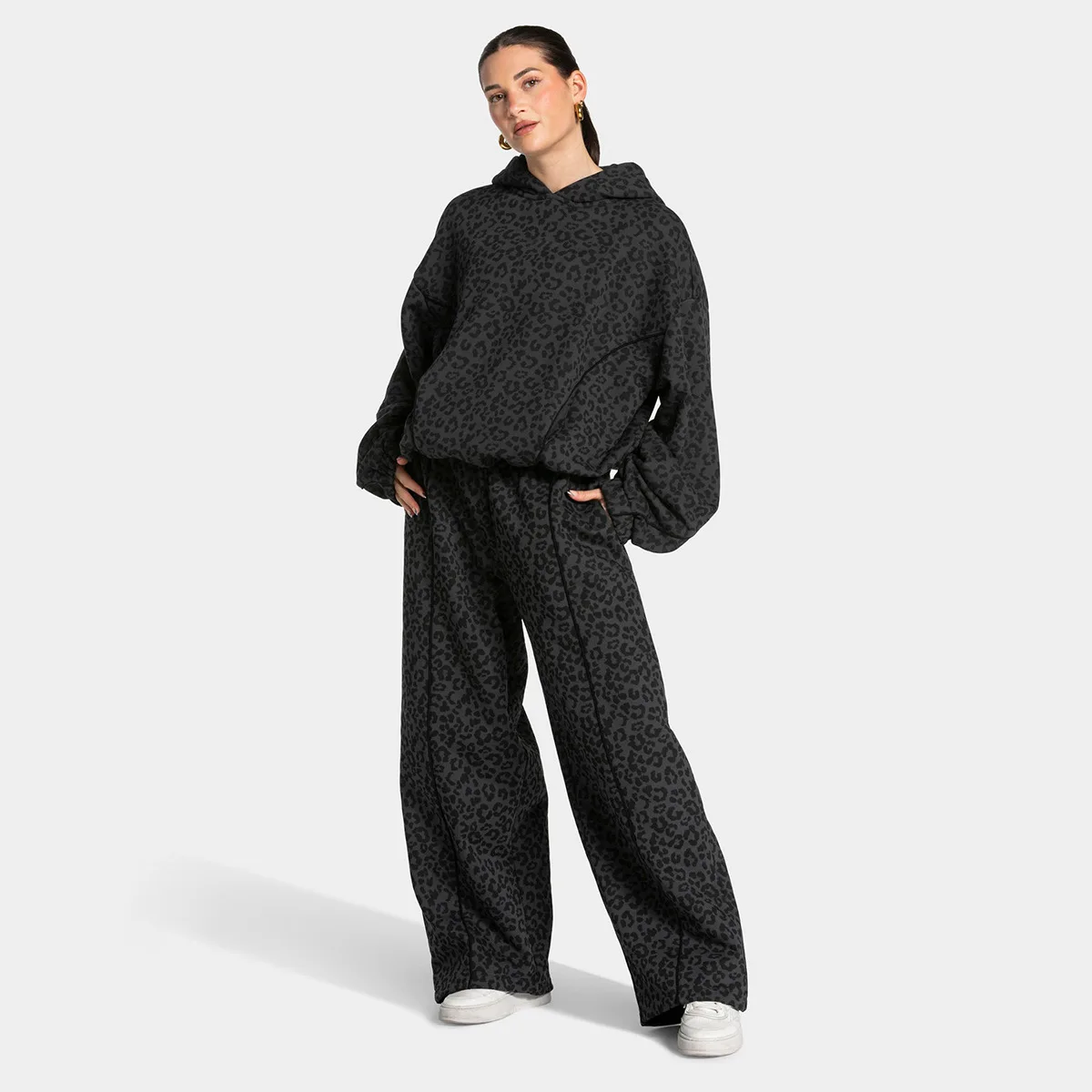 

Hooded Loose Leopard Print Women Casual Athletic Tracksuit Yoga Outfit Running Fitness Training Street Daily Outdoor Sportswear