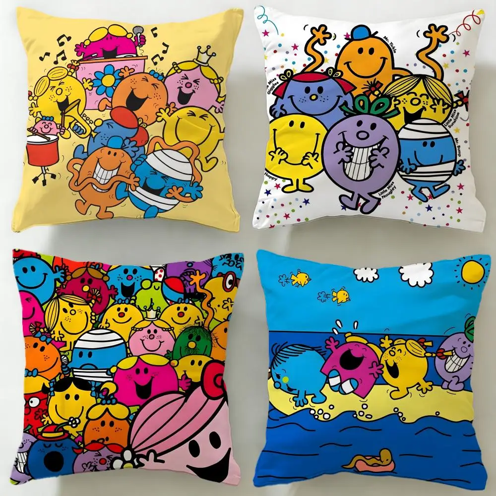 Cartoon Mr. Men and Little Miss Cushion Cover Soft & Easy-Wash Pillow Case – Versatile for Couch, Bed, Travel and Office