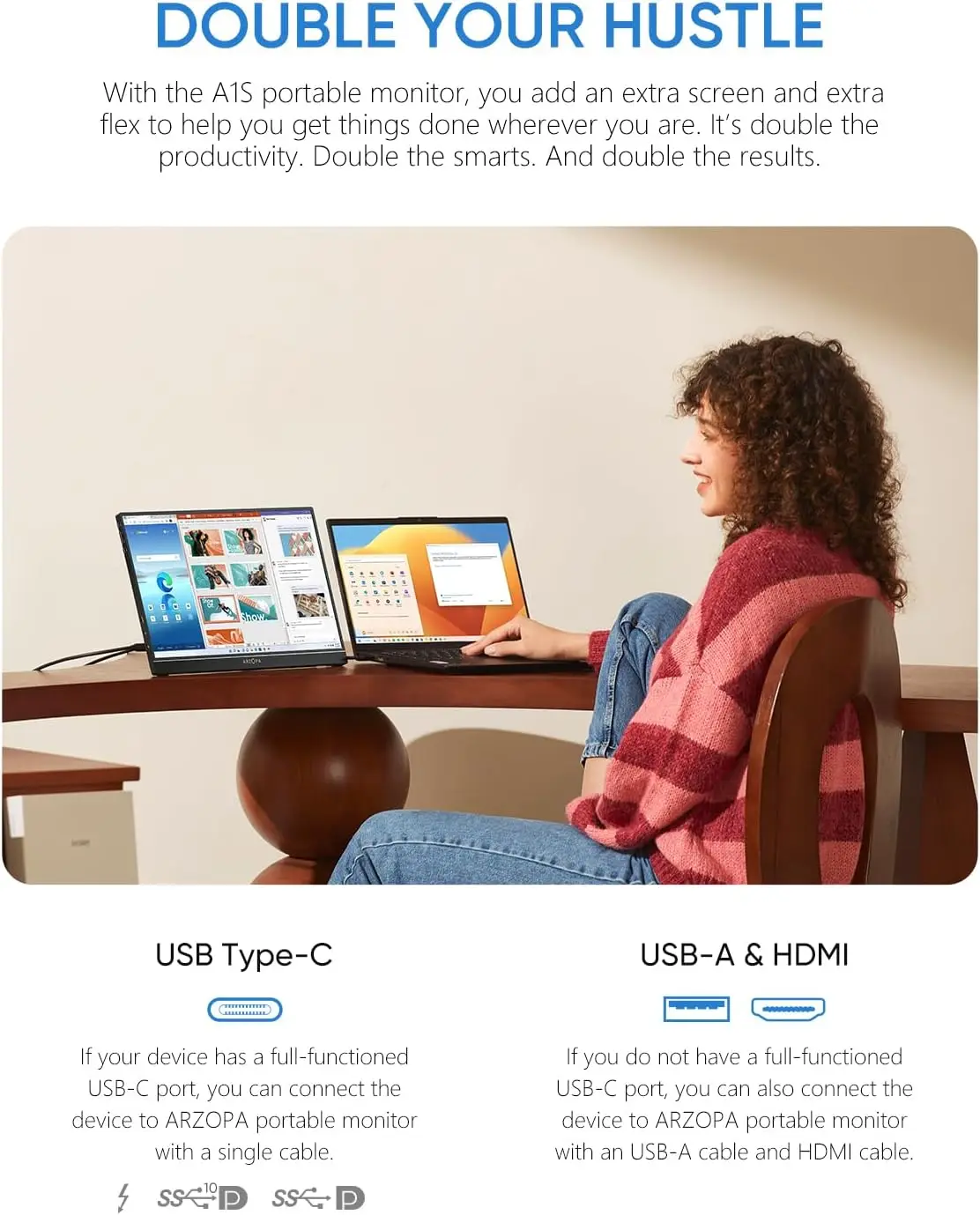 ARZOPA 14.0 inch 1080P FHD Portable Monitor IPS Screen with USB C HDMI External Second Display for Mac,Laptop,PC,Switch,PS,Xbox image 3