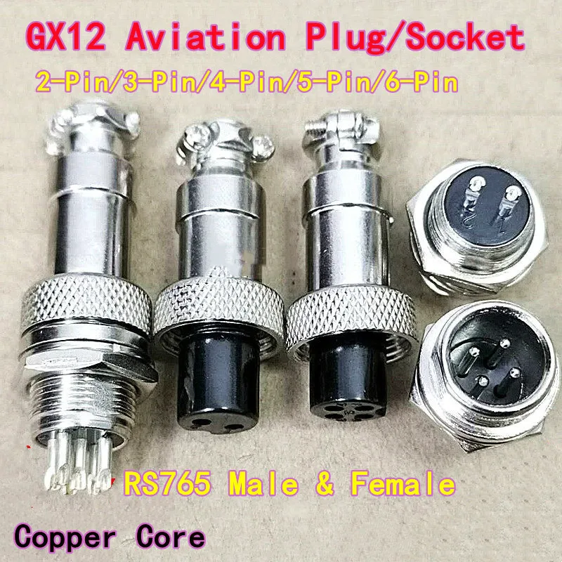 10PCS GX12 2-Pin/3-Pin/4-Pin/5-Pin/6-Pin GX Aviation Plug & Socket, Male & Female Cable Connector, RS765