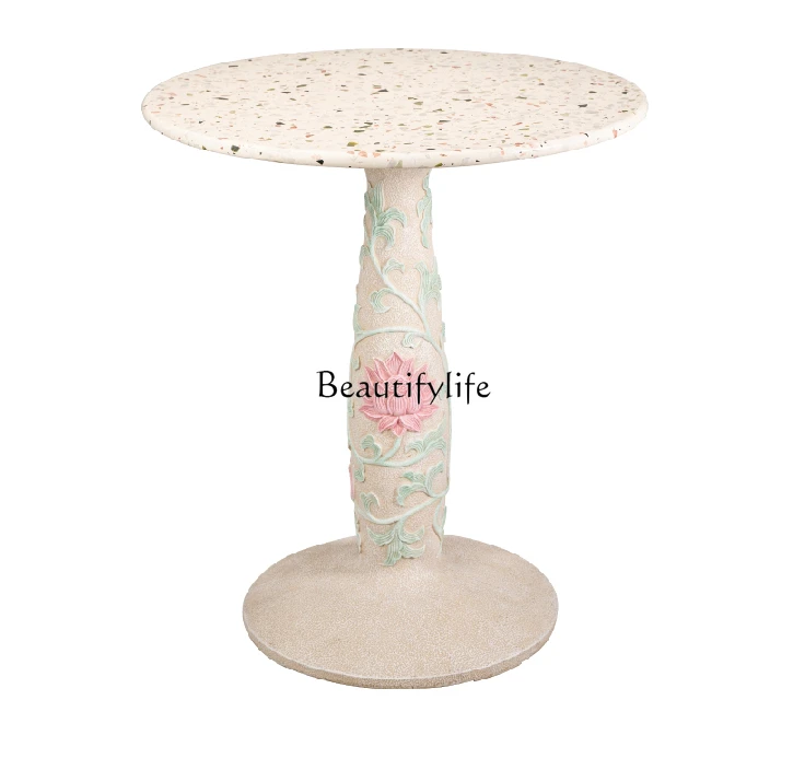 Outdoor Courtyard Table and Chair Outdoor Teak Terrazzo Yard round Table