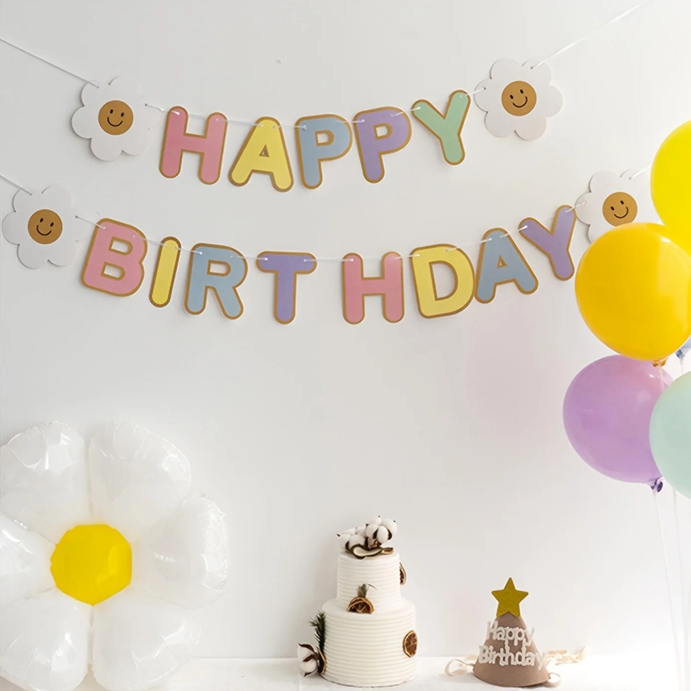1 Set bunter „Happy Birthday“-Banner-Hintergrundwanddekoration für Szenenlayout – Detail 4