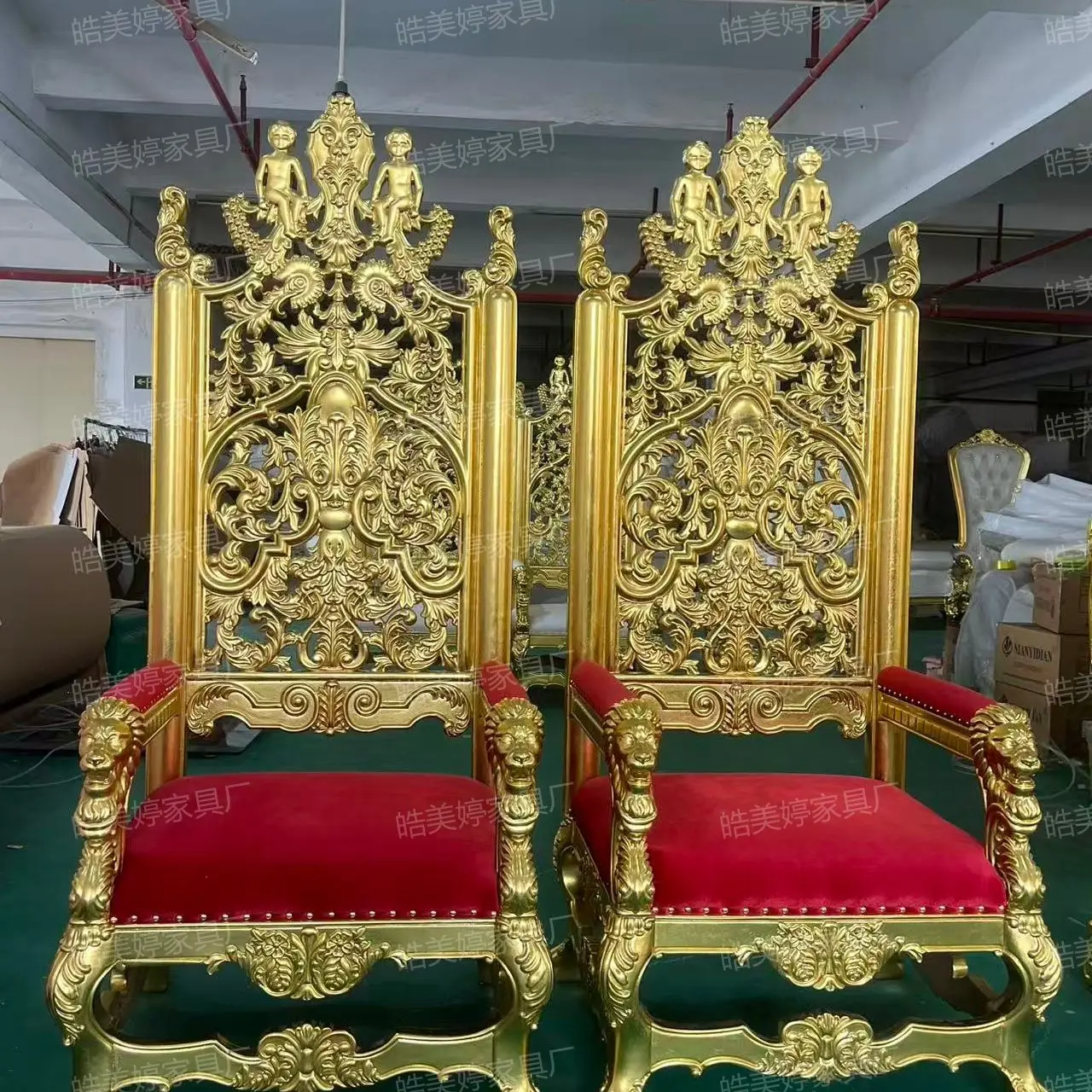 European high-end big king treasure seat complete engraving process design court queen king chair gold