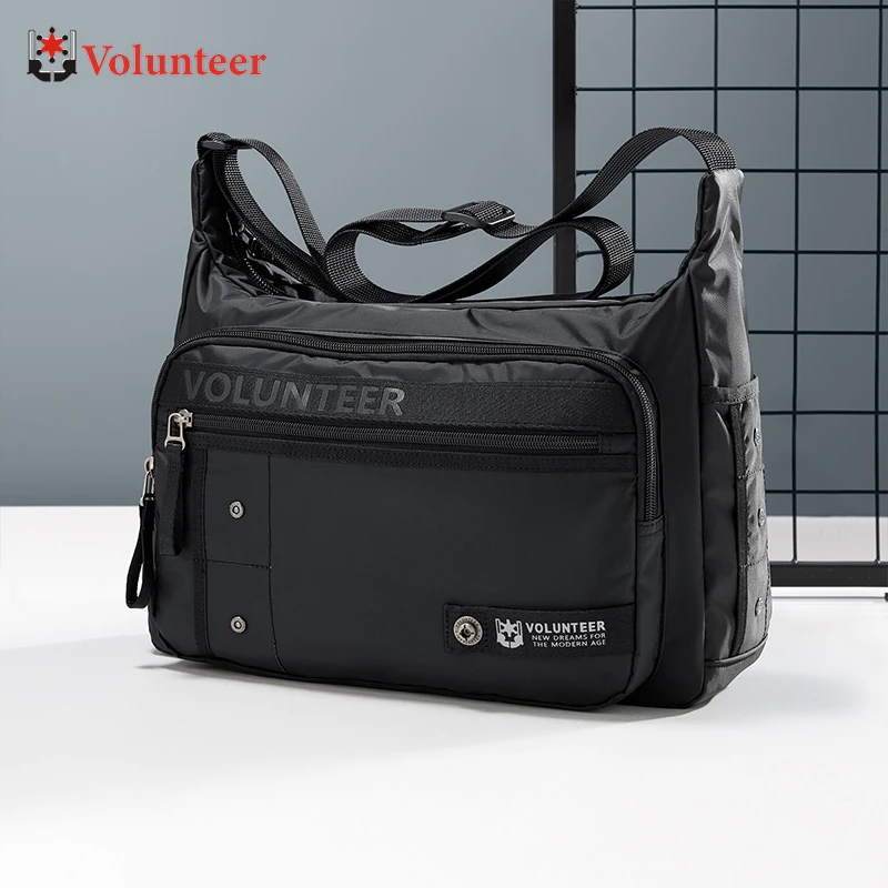VOLUNTEER 14L حقائب ساع سوداء للرجال مقاوم للماء حقيبة كروسبودي رجل 2025 جديد ركاب حقيبة كتف سعة كبيرة 1876-06